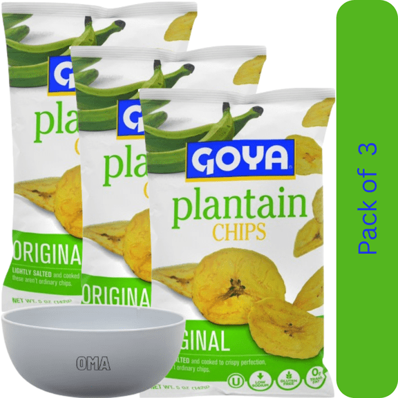 Goya Plantain Chips, 3 Pack (5 oz Each)  with Bowl by OMA