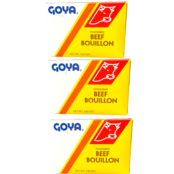 Goya Powdered Beef flavored Bouillon Improves the flavor of Stews, Meats, Veg 2.82 oz Each Pack of 3
