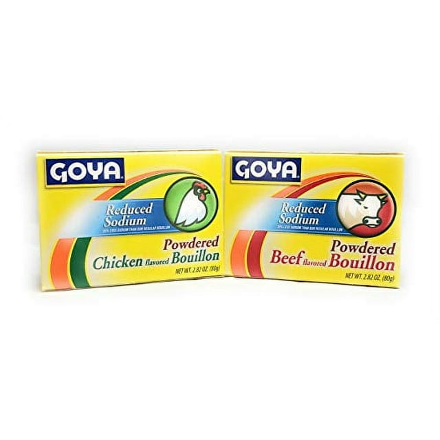 Goya Reduced Sodium Powdered Bouillon one box of Beef one of Chicken 2.