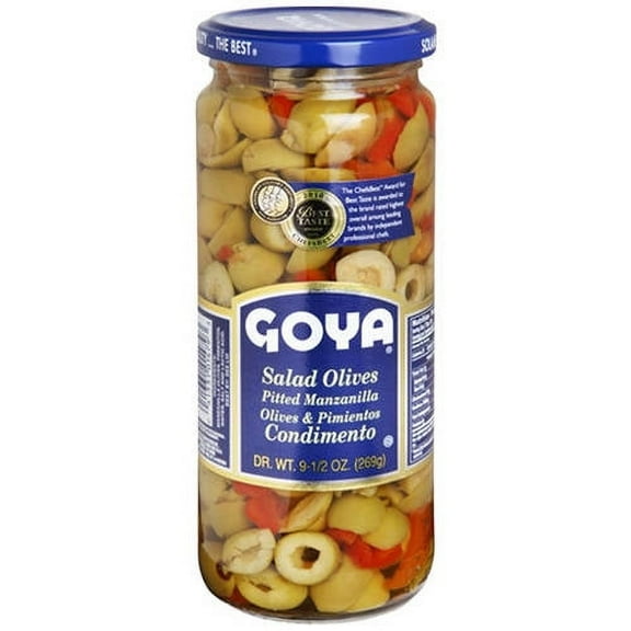 Goya Salad Olives Pitted Manzanilla Olives with Pimientos, 9.5 oz