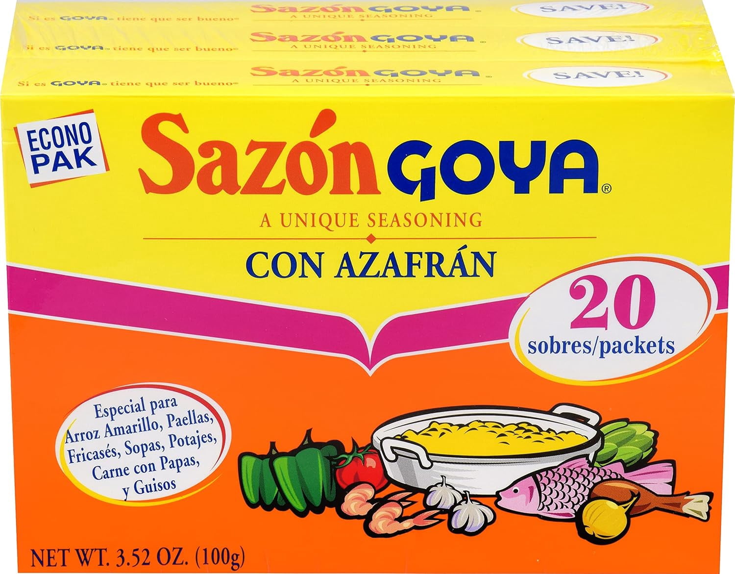 Sazon Rice Recipe Goya Sazón Seasoning with Saffron (Azafrán), 3.52 oz Box, Pack of 3 ...
