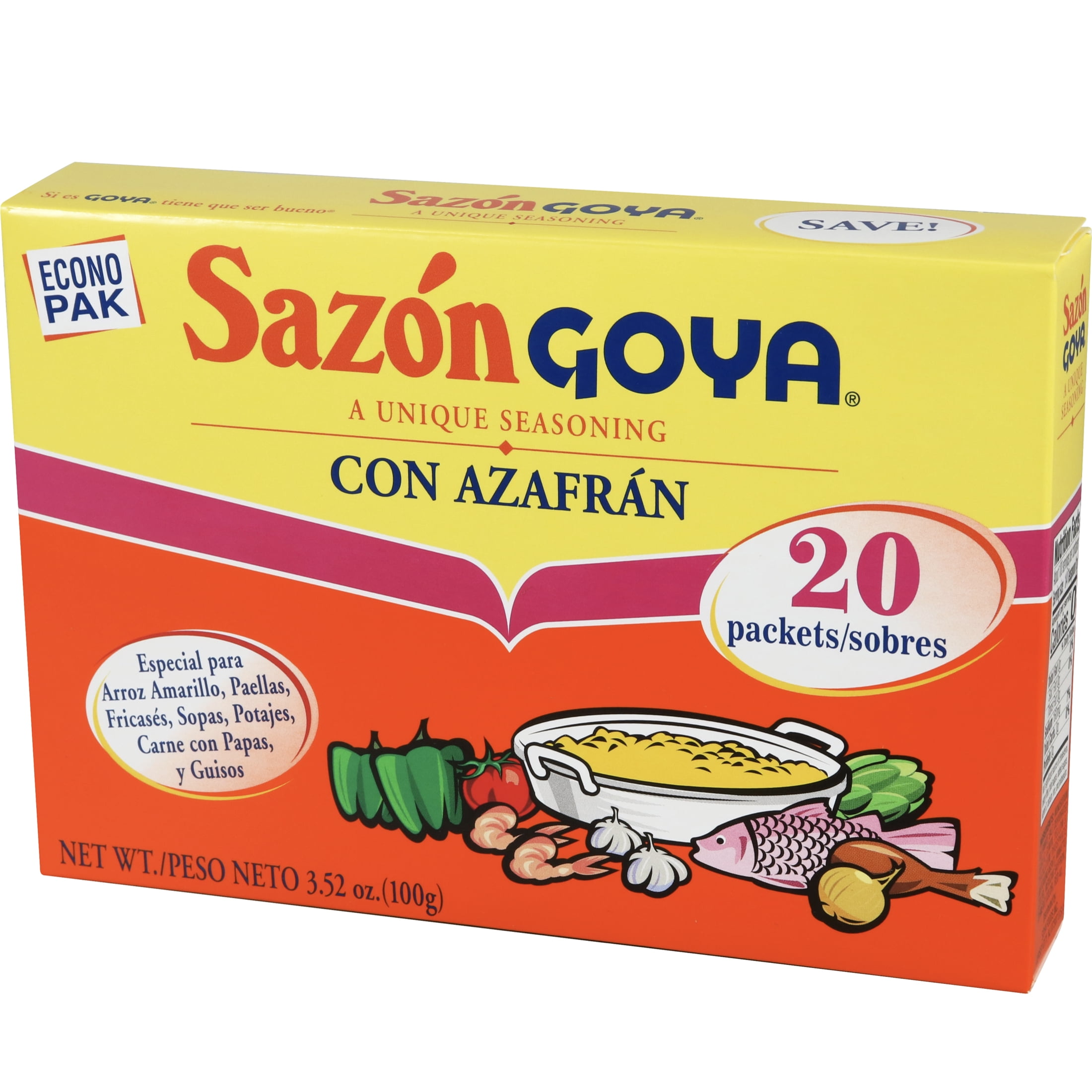 Goya Sazon Con Azafran Seasoning Mix, 3.52 oz Container, Essential Latin American Cuisine Spice