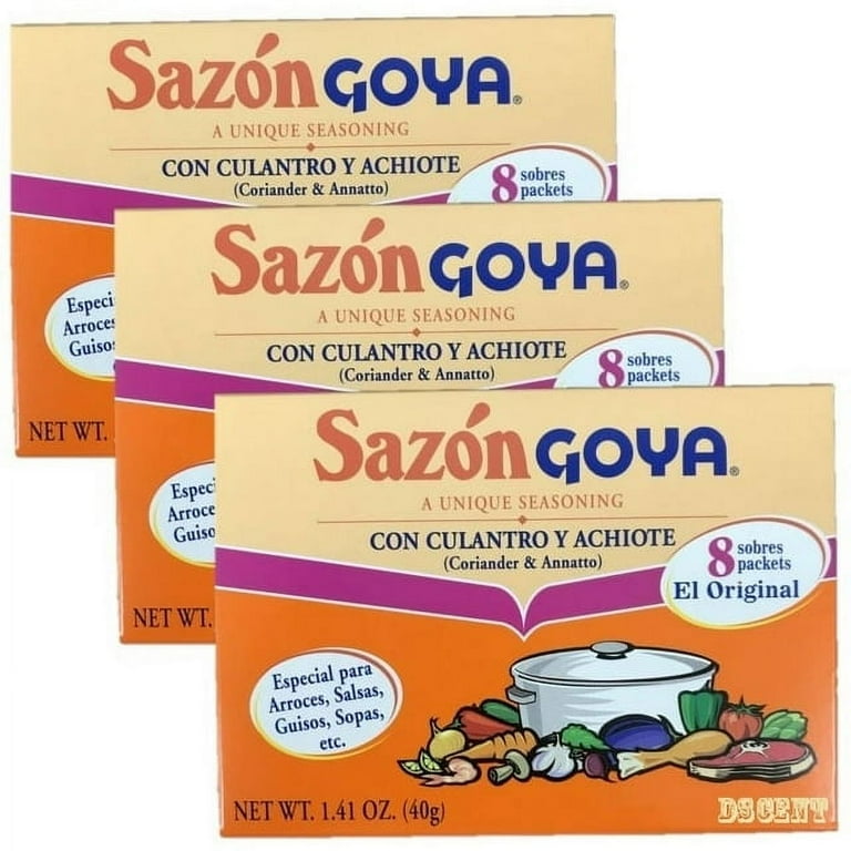Goya Sazon Con Culantro Y Achiote Seasoning Coriander Annatto 1.41 oz 3 Pack