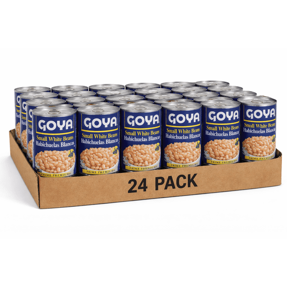 Goya Small White Beans 15.5 oz, 24 Count Canned Dry Beans, WIC Eligible Bulk Pack