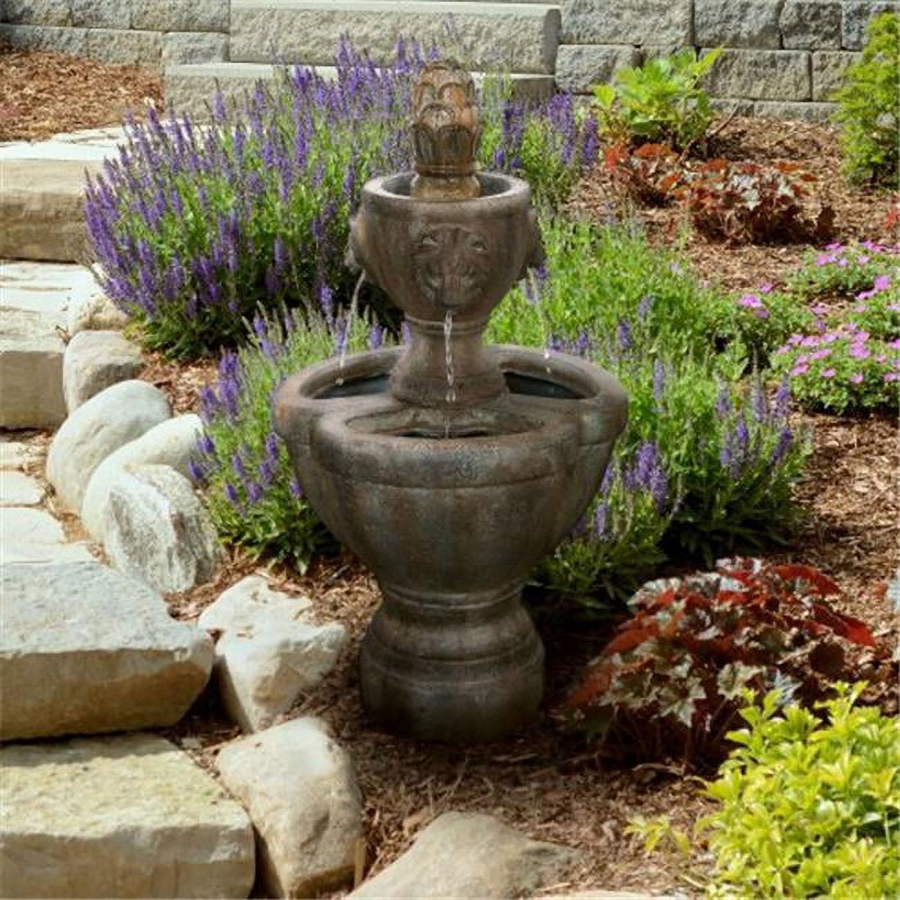 Rustic Brown Polyresin Lion Head Outdoor Water Fountain
