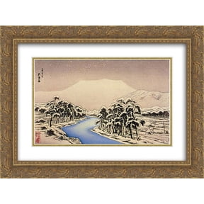 Goyo Hashiguchi 2x Matted 24x18 Gold Ornate Framed Art Print 'Mt. Ibuki in Snow'