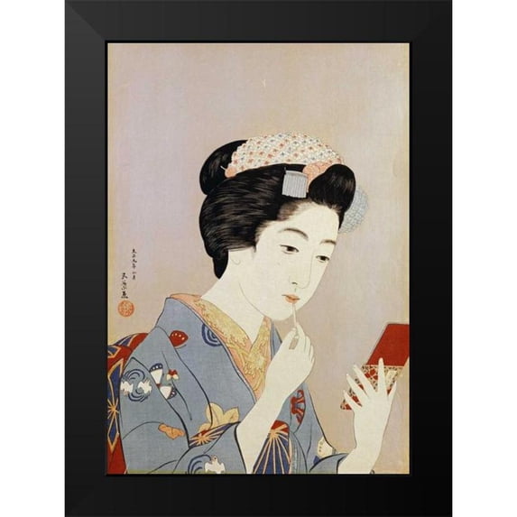 Goyo, Hashiguichi 18x24 Black Modern Framed Museum Art Print Titled - A Maiko Applying Rouge To Her Lips