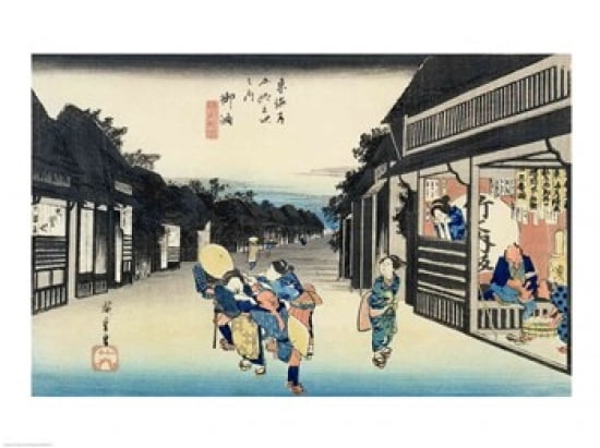 Goyu Waitresses Soliciting Travellers Canvas Art - Utagawa Hiroshige (36 x 24)