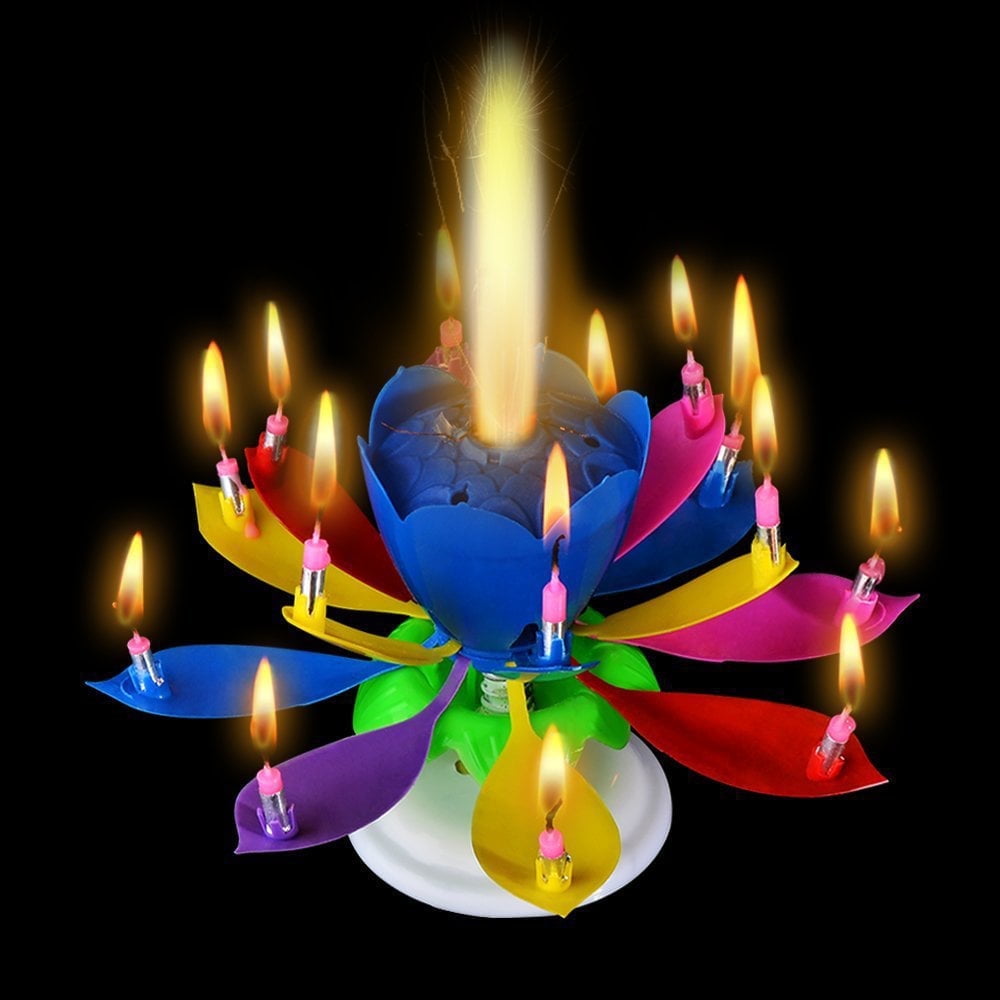 Goyunwell Musical Flower Candle, Rotating Lotus Birthday Candle ...