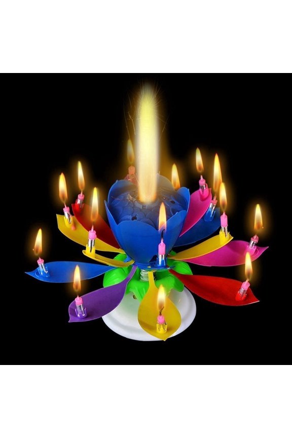 2pcs Birthday Candles Flower Lotus Music Rotatable 2 Layers Candles Colorful