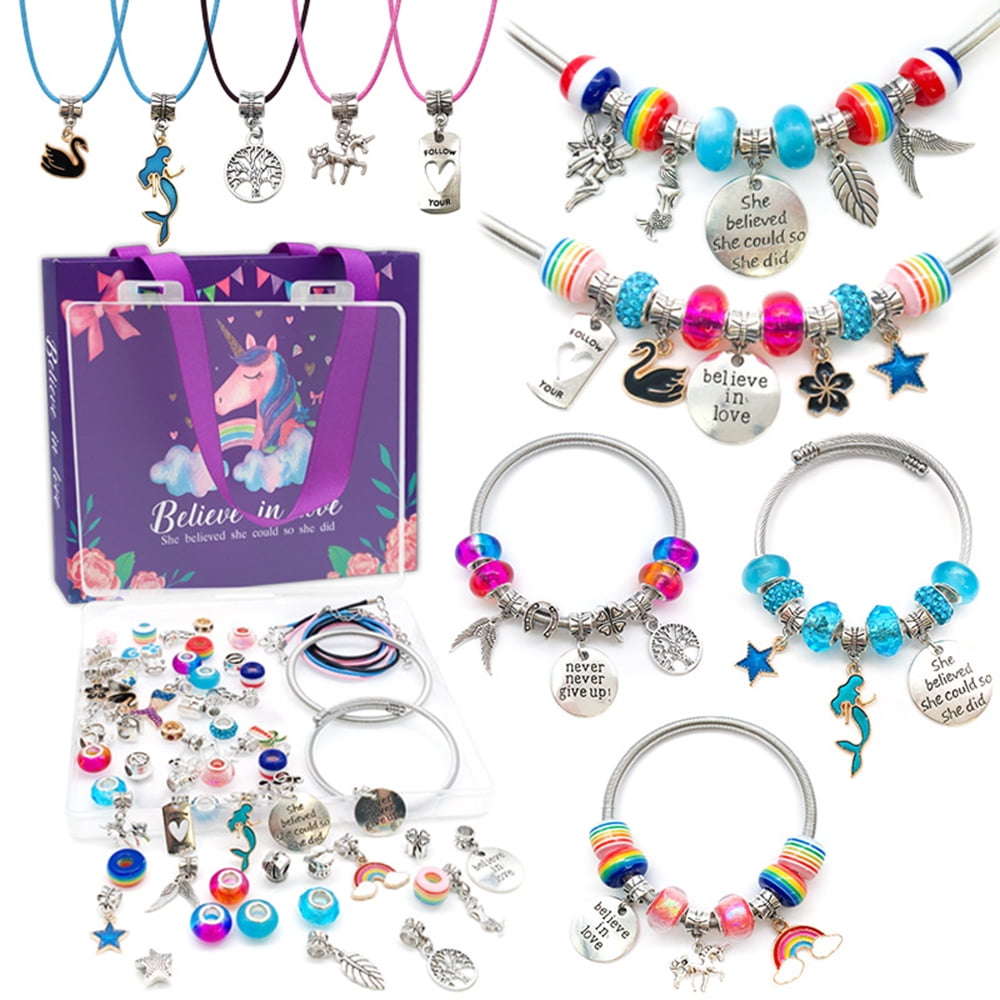 Buy Blue Charm Bracelets Making Kit for Girls,73Pcs Jewelry Making Supplies  Unicorn Mermaid Crafts Beads Bracelets,DIY Necklace Jewelry Making Kits  Gifts for Kids Teens Age 7-12 with Cute Horse Gift Box Online