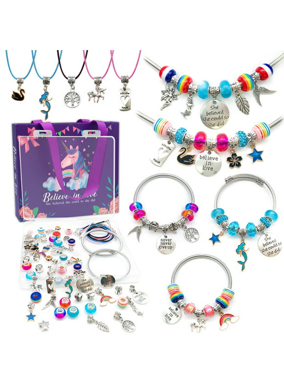 Goyunwell Charm Bracelet Making Kit Bead Jewelry Making Set Unicorn Mermaid Craft Gift for Little Girl Kid Multi-colors