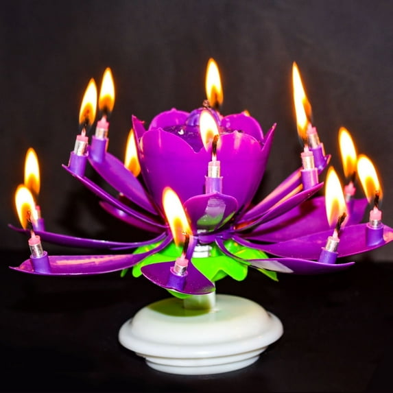 Goyunwell Flower Lotus Music Rotatable 2-Layer Birthday Candles, Purple, 2 Pieces