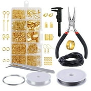Goyunwell Jewelry Making Supplies Kit Jewelry Repair Tool with Accessories Jewelry Pliers Jewelry Findings and Beading Wire Starter Set 913pcs Gold