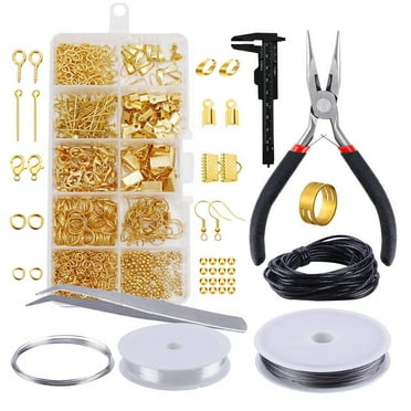 Goyunwell Jewelry Making Supplies Kit Jewelry Repair Tool with Accessories Jewelry Pliers Jewelry Findings and Beading Wire Starter Set 913pcs Gold