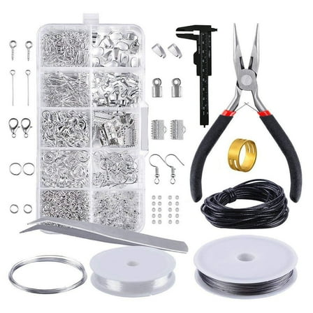 Goyunwell Jewelry Making Supplies Kit Jewelry Repair Tool with Accessories Jewelry Pliers Jewelry Findings and Beading Wire Starter Set 913pcs Silver