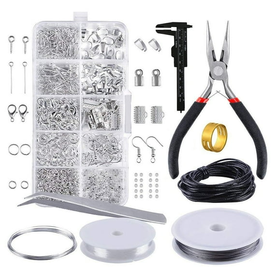 Goyunwell Jewelry Making Supplies Kit Jewelry Repair Tool with Accessories Jewelry Pliers Jewelry Findings and Beading Wire Starter Set 913pcs Silver