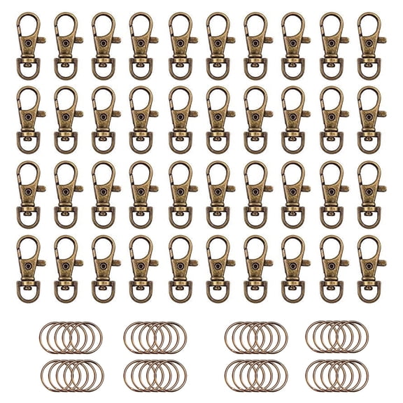 Goyunwell Small Lobster Clasp 40 swivel snap hooks and 40 jump rings Antique Brass Swivel Snap Keychains