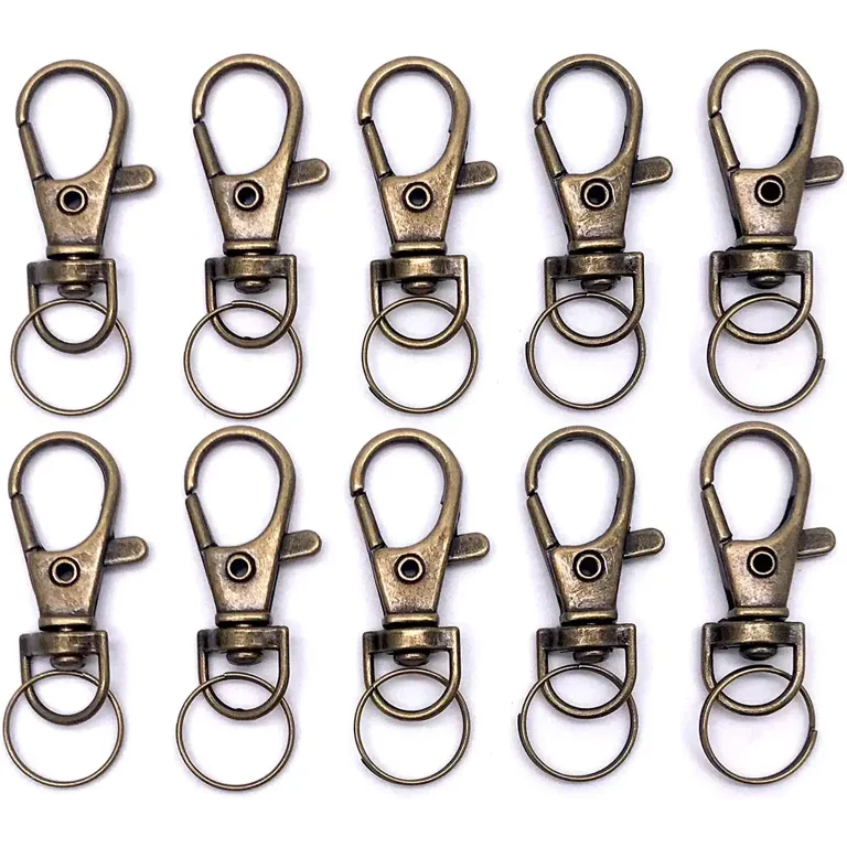 CRAFTMEMORE Lobster Claw Clasps Trigger Snap Hooks 1 1/4 x 1/2 Landyard  Swivel Clip 10 Pack HO1 (Antique Brass)
