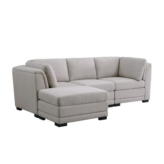 BenJara Goz 96 Inch Reversible 3 Seater Sectional Sofa, RAF Ottoman, Gray Linen-Color:Gray,Material:Linen
