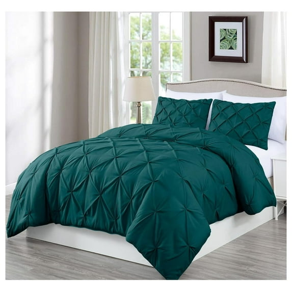 GpLuMy Berlin 3-Piece Pintuck Pinch Pleat Bedding Comforter Set (King, Teal)