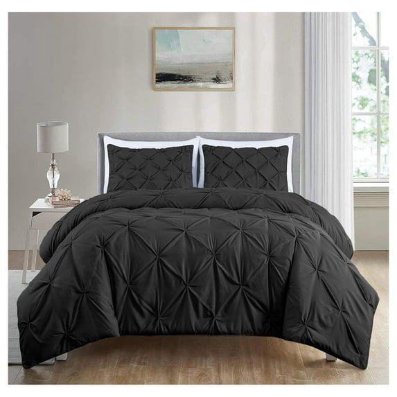GpLuMy Berlin 3-Piece Pintuck Pinch Pleat Comforter Set (Queen, Black)
