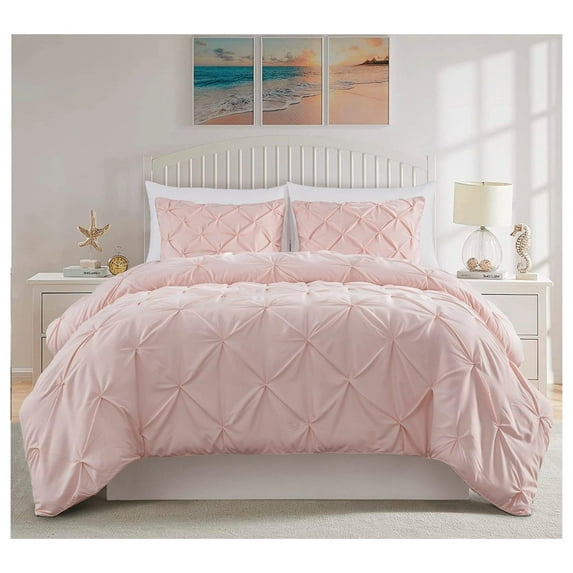 GpLuMy Berlin Blush Pinch Pleat Comforter Set 2-Piece (1 Comforter and 1 Pillow Sham) Soft Pintuck Lightweight All Season Microfiber Comforter Bedding Set
