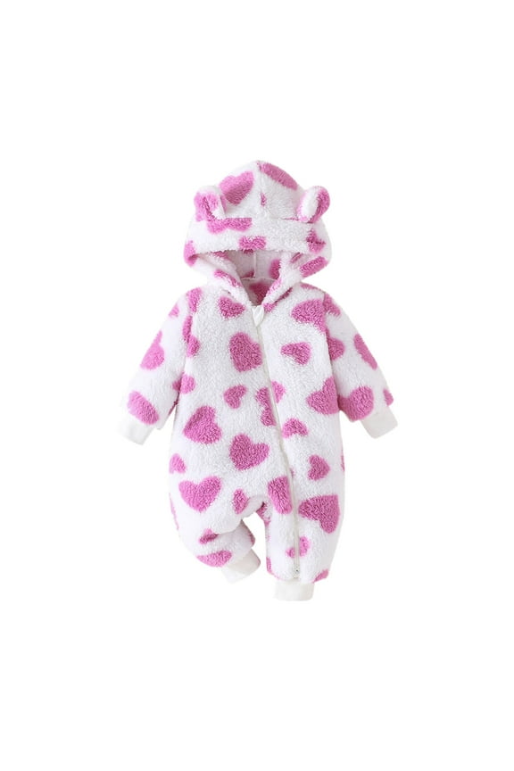 0-18M Baby Clothes Long Jumpsuit Baby Boys Girls Solid Color Zipper Fleece Hooded Jumpsuit Newborn Pajamas Purple
