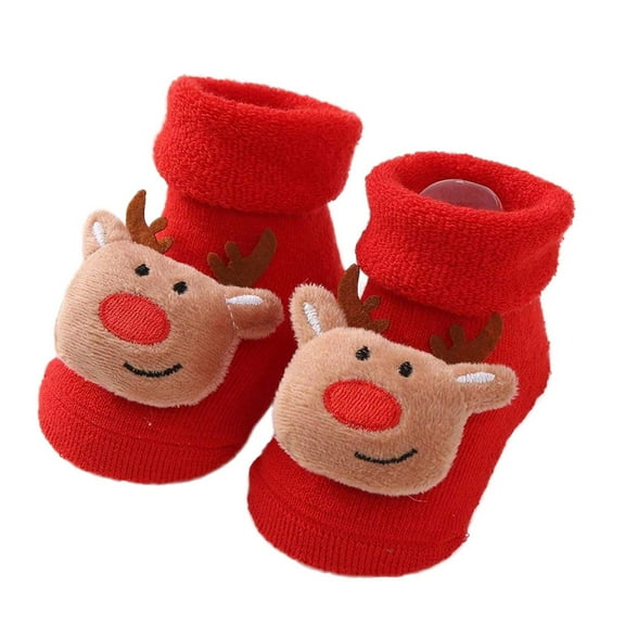 Gpaecead 0-1T Christmas Baby Socks Non Slip Warm Socks Infant Boys Girls Thick Winter Socks Xmas Floor Socks Red