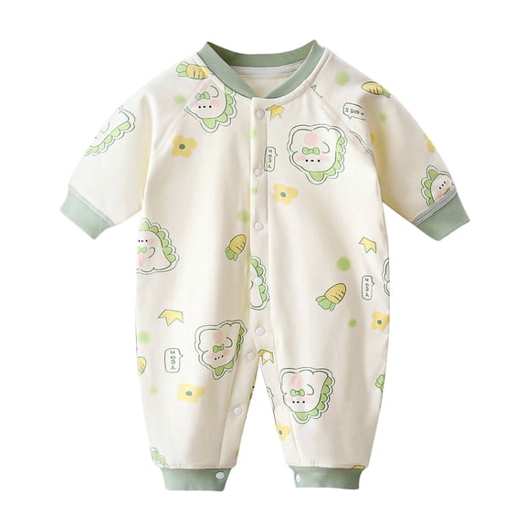 Gpaecead 0-3T Newborn Baby Boys Girls Spring Cotton Jumpsuits Print Round Neck Infant Clothes Onesie Green