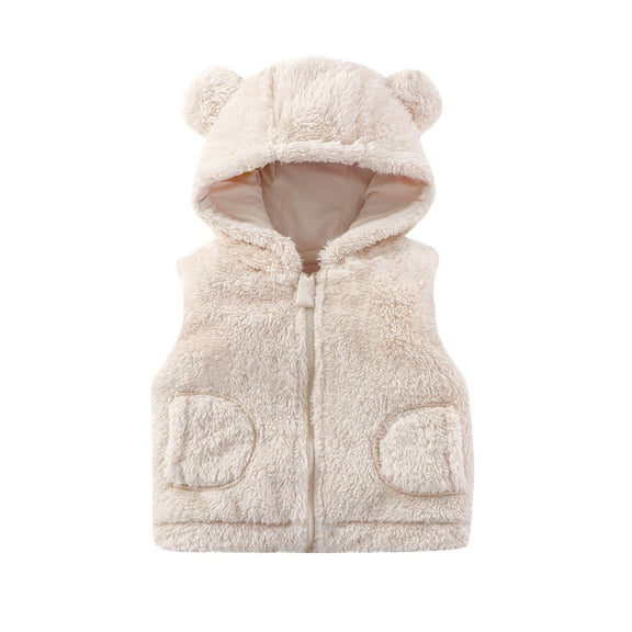 Gpaecead 0-3T Toddler Boys Girls Sherpa Fleece Hooded Vest Sleeveless Jacket Fall Winter Outerwear White