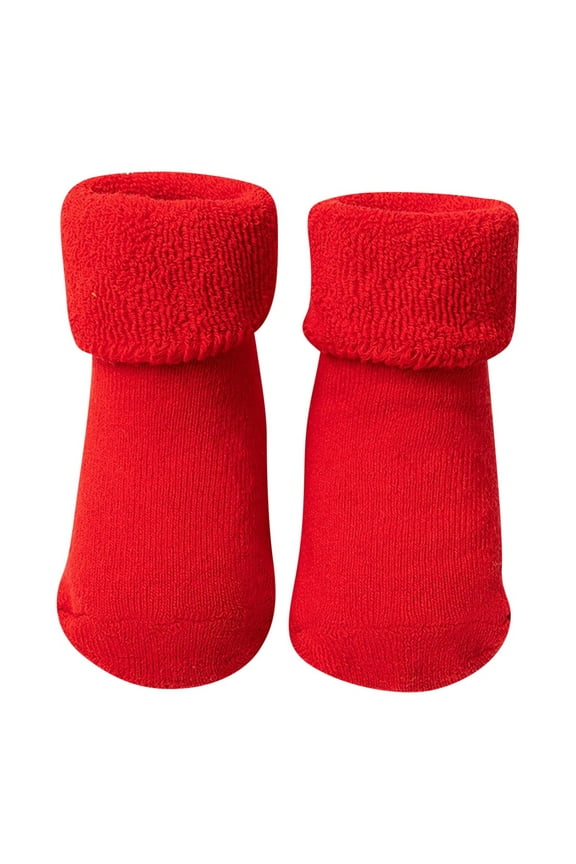 0-3Y Christmas Baby Socks Non Slip Newborn Baby Thick Non-Slip Solid Color Floor Socks Red