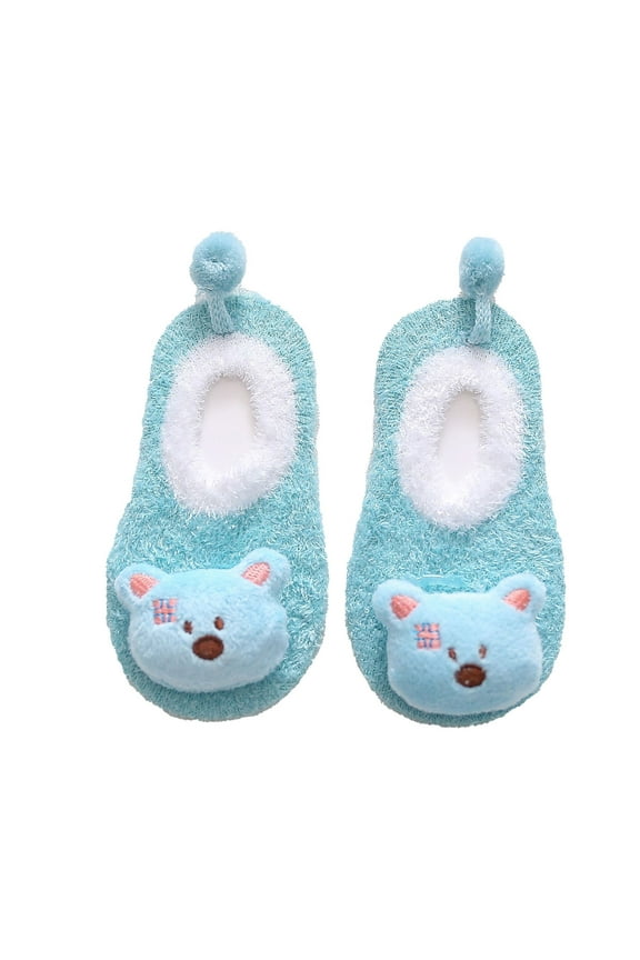 0-5Years Winter Baby Boys Girls Fleece Lined Non-Slip Keep Warm Home Cotton Slippers Light Blue