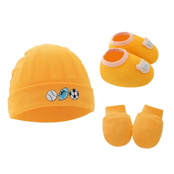 Gpaecead 0-6M Baby Comfort Hat Gloves Baby Shoes Baby Casual Hat And Gloves Three Piece Set Yellow