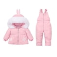 thumbnail image 1 of Gpaecead 1-3T Boys And Girls Baby Winter Snowsuit Coat Cute Thick Detachable Overalls Two-Piece Down Puffer Jacket Pink, 1 of 3