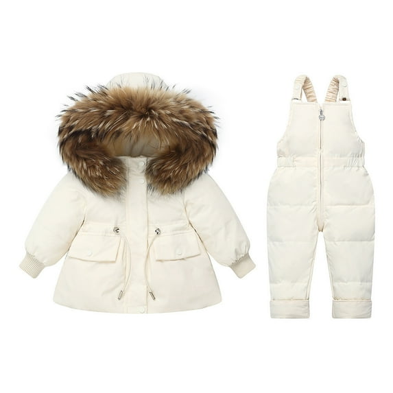 Gpaecead 1-3T Boys And Girls Baby Winter Snowsuit Coat Thick Detachable Overalls Two-Piece Down Puffer Jacket White