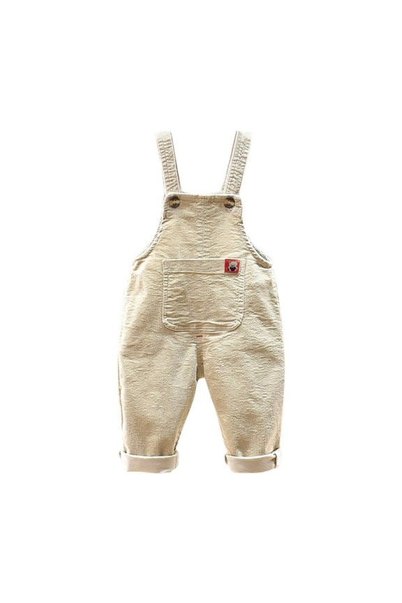 1-5T Baby Boys Girls Fleece Lined Corduroy Overalls Comfortable Spring Fall Bear Bib Pants For Kids Warm And Cozy Clothes Beige