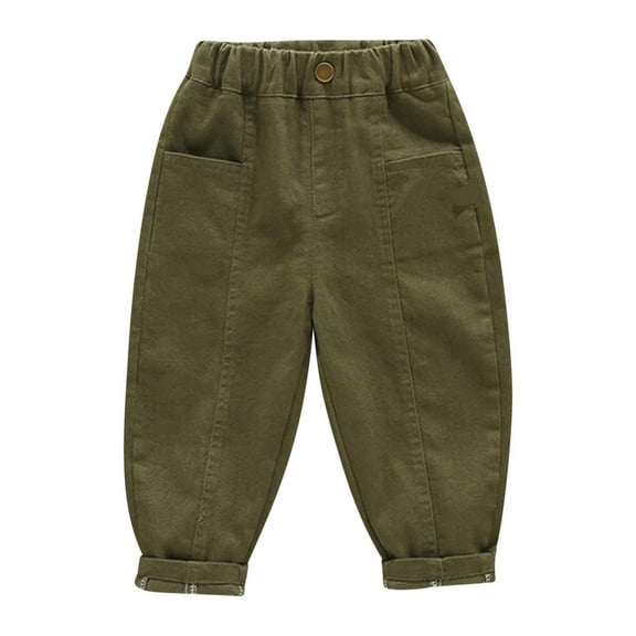 Gpaecead 2-10 Years Kid's Toddler Boy Pants Casual Solid Color Button Pocket Mid Waist Straight Leg Baggy Trousers Olive Green