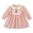 thumbnail image 1 of Gpaecead 2-10Y Kids Girls Princess Dress Trendy Embroidered Teddy Bear Lapel Long Sleeve Doll Collar Dress Pink, 1 of 9