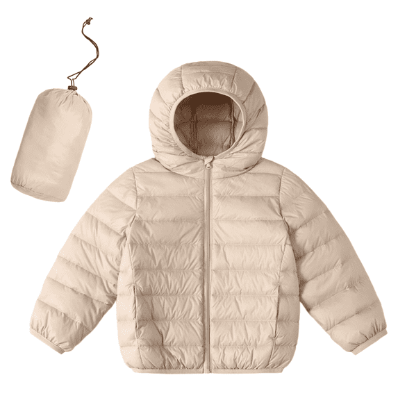 Gpaecead 2-14Y Kids Lightweight Puffer Jacket Cute Girls Boys Hooded Warm Winter Coat Packable Outerwear With Pockets Beige