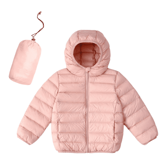 Gpaecead 2-14Y Kids Lightweight Puffer Jacket Cute Girls Boys Hooded Warm Winter Coat Packable Outerwear With Pockets Pink