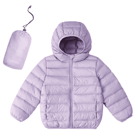 Gpaecead 2-14Y Kids Lightweight Puffer Jacket Cute Girls Boys Hooded Warm Winter Coat Packable Outerwear With Pockets Purple