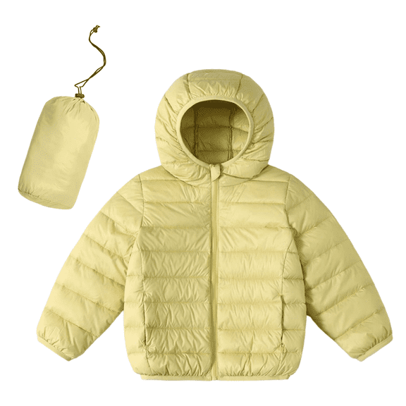 Gpaecead 2-14Y Kids Lightweight Puffer Jacket Cute Girls Boys Hooded Warm Winter Coat Packable Outerwear With Pockets Yellow