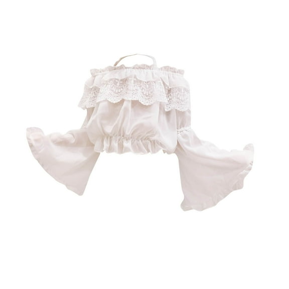 Gpaecead 2-8Y Girls Sweet Chiffon Ruffle Lace Trumpet Sleeves Elegant Long Sleeve White Crop Top Shirt Blouse White