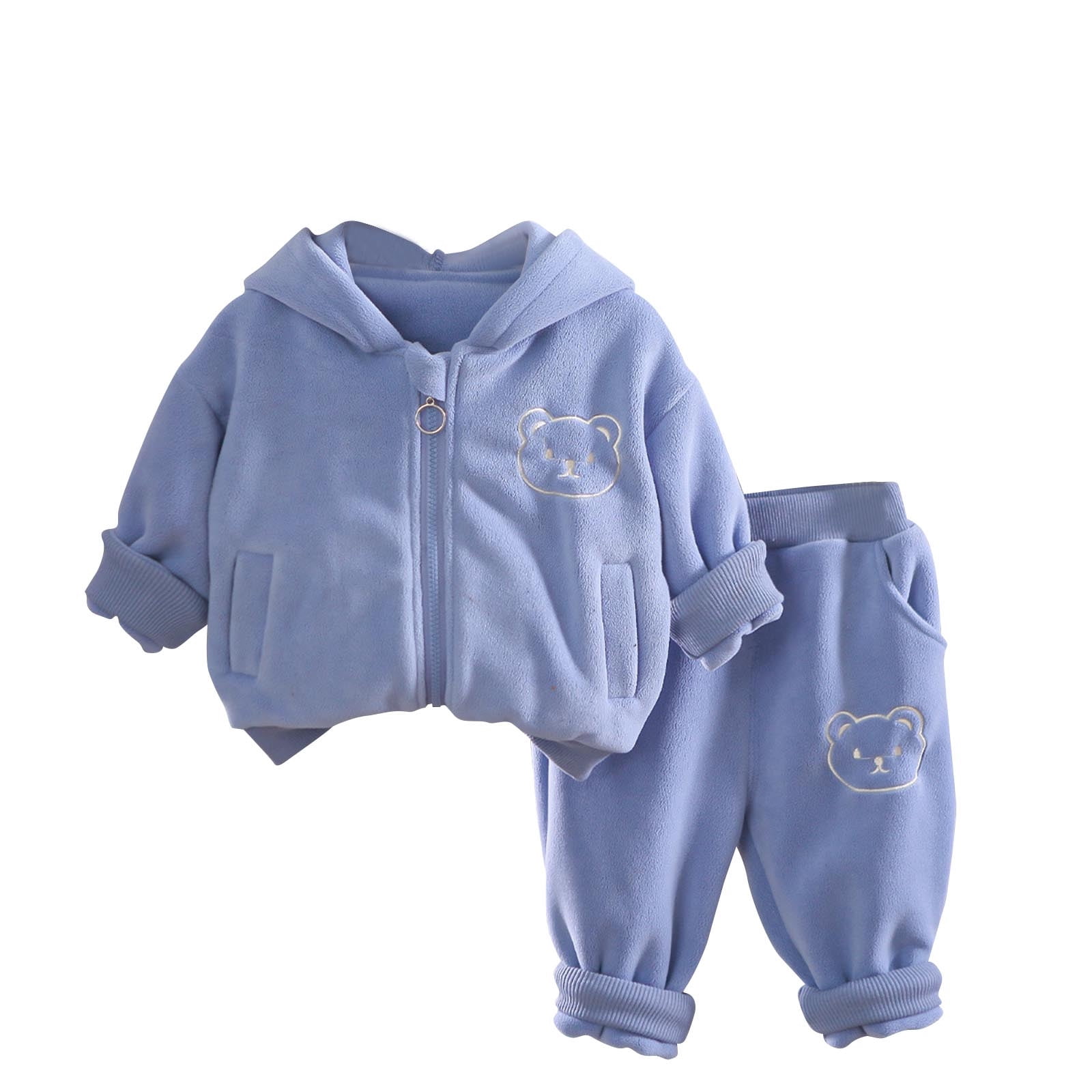 Gpaecead 2025 Winter Clothes For Baby Boy Girl Zip Up Fleece Warm Jacket Coat Sweatpants Outwear Toddler Outfits Blue