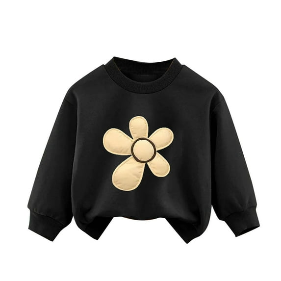 Gpaecead 3-10Y Girl Sweatshirts Christmas Crewneck Long Sleeve Pullover Cotton Graphic Top Sweater Shirts Black