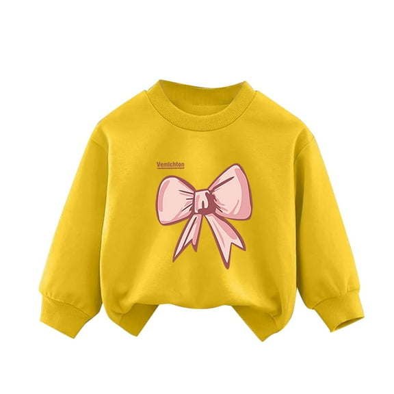 Gpaecead 3-10Y Girl Sweatshirts Christmas Crewneck Long Sleeve Pullover Cotton Graphic Top Sweater Shirts Yellow