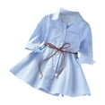 thumbnail image 1 of Gpaecead 3-10Y Toddler Girl's Shirt Dress Striped Button Down Collar Long Sleeve Belted Tunic Dress Casual Clothes Light Blue, 1 of 5