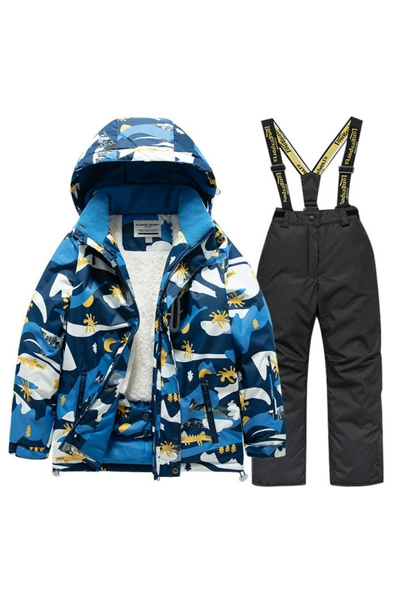 3-12 Years Fashion Kid's Girls Boys Ski Suit Windproof Warm Kid's Printed Skiing Set Black