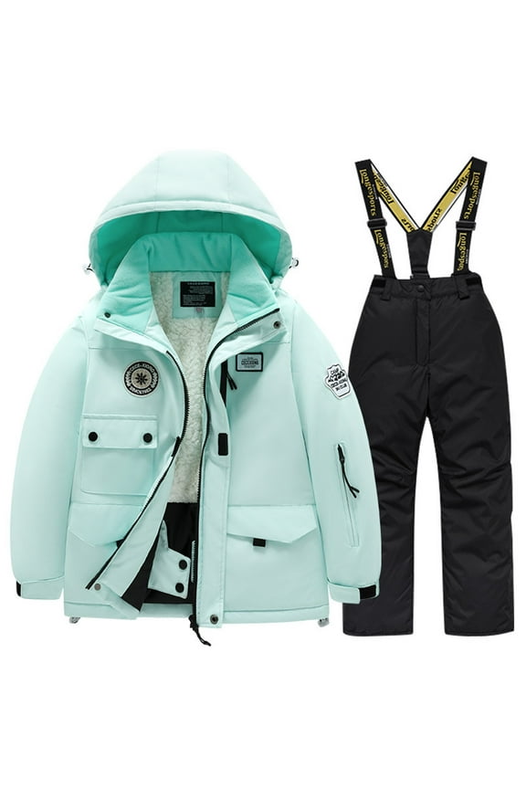 3-12 Years Fashion Kid's Girls Boys Ski Suit Windproof Warm Kid's Solid Color Skiing Set Green
